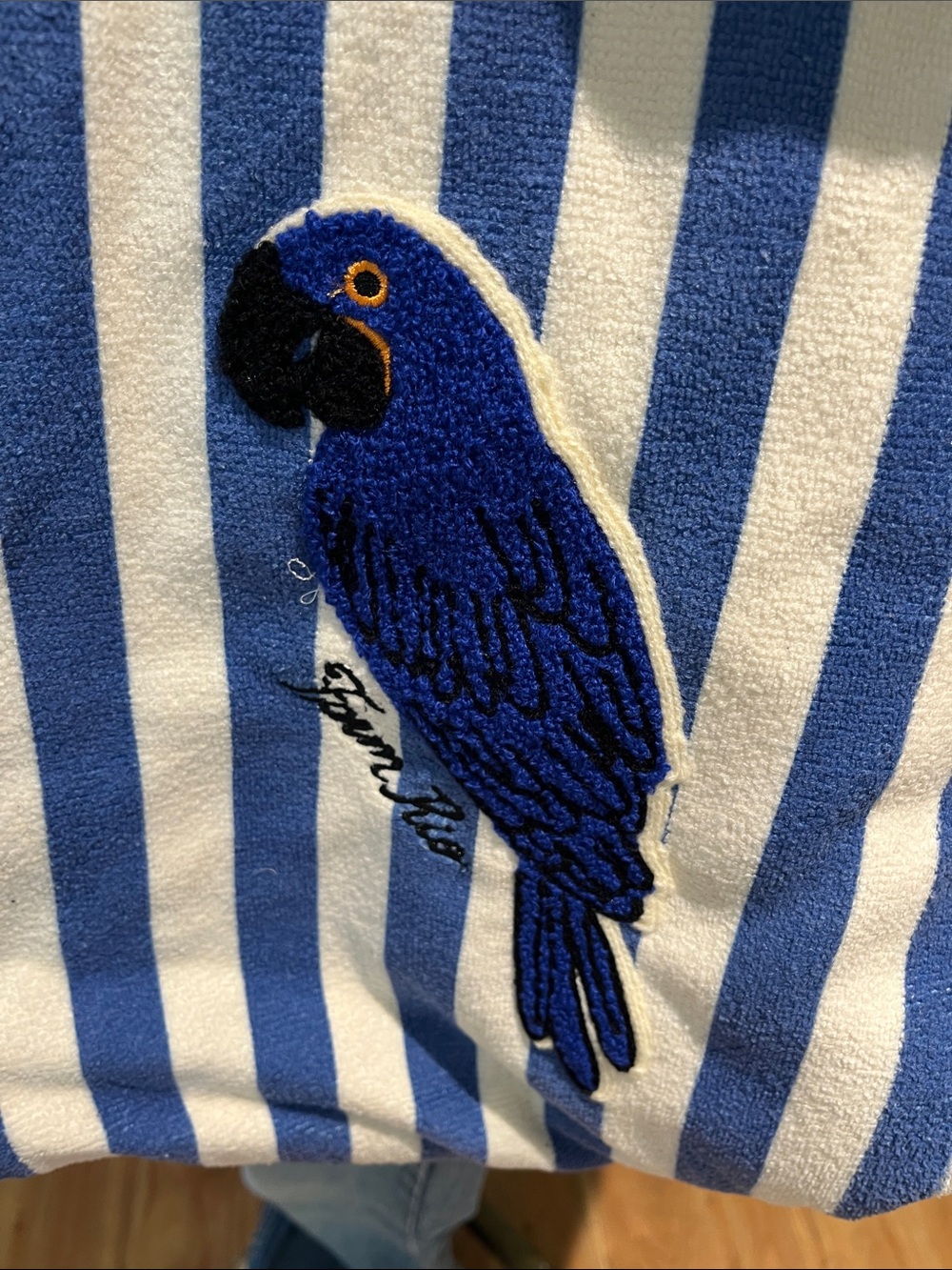 NEW!!! FARM Rio Blue & White Striped Parrot Tote Anthropologie - Picture 4 of 13